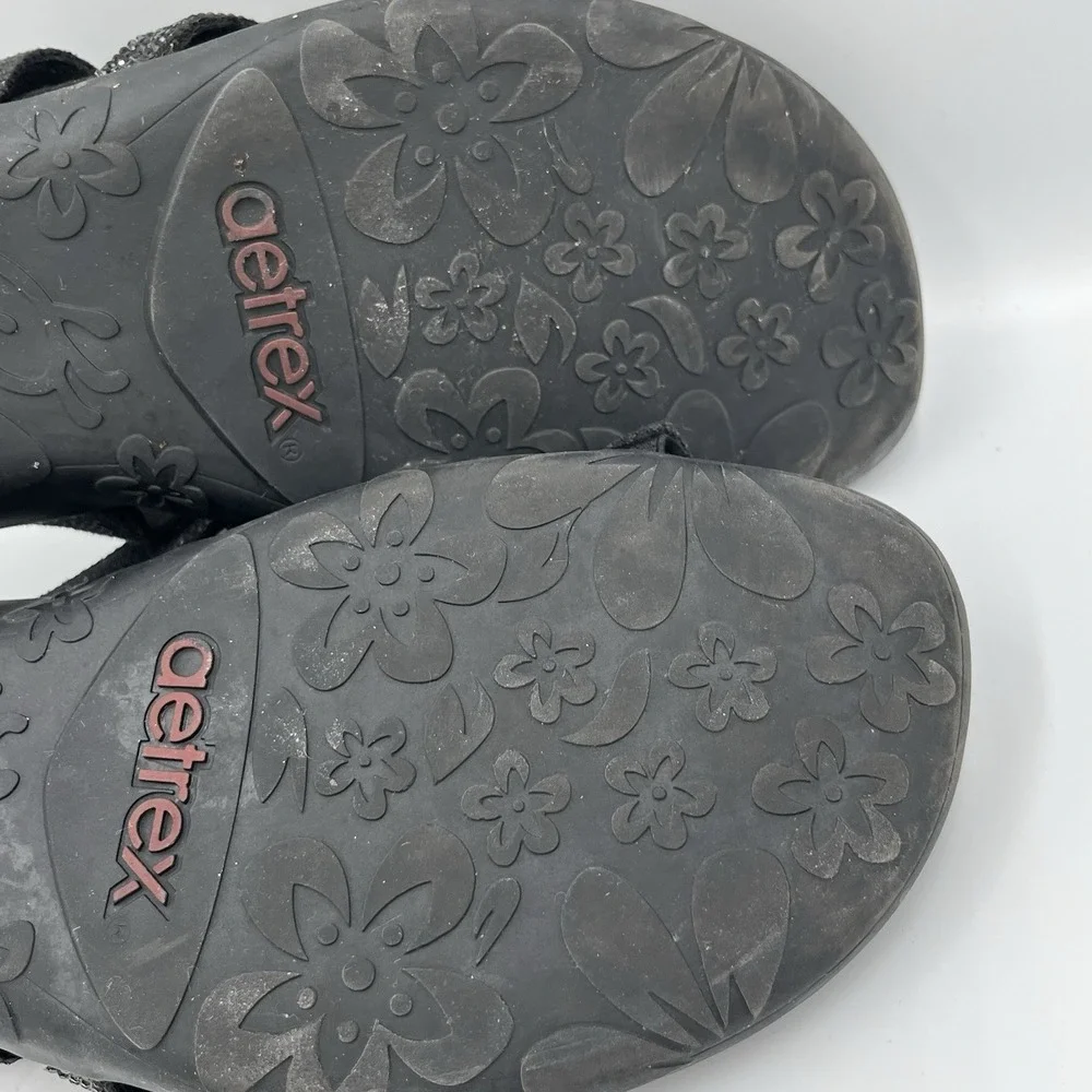 Aetrex Izzy Sparkle Sandals Women's  10 Black Rhinestone Orthotic Comfort Summer